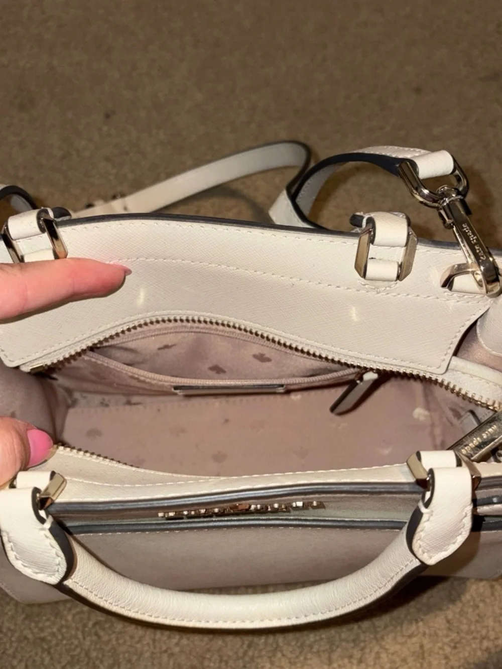 kate spade White Leather Satchel with Gold Logo Accents